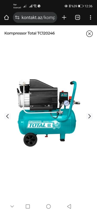 шифер бу: Total TC120246 kompressoru, müxtəlif pnevmatik alətləri işlətmək və