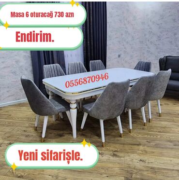 Masa və oturacaq dəstləri: Qonaq otağı üçün, Yeni, Açılmayan, Dördbucaq masa, 6 stul — 7