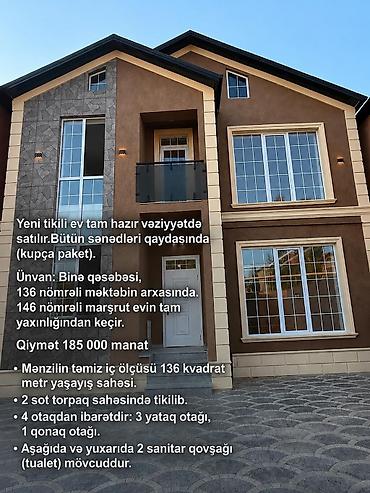 binə qəsəbəsində evlər: Yeni tikili, tam hazır vəziyyətdə fərdi yaşayış evi. Ünvan: Binə — 1