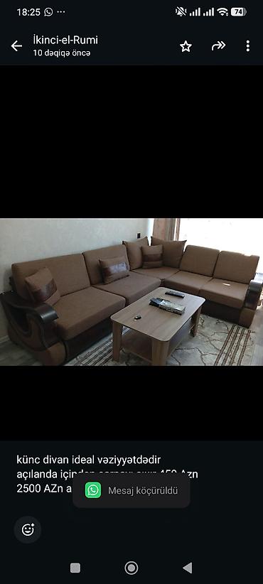 Künc divan ideal vəziyyətdədir açılanda içinden çarpayı çıxır 450 Azn