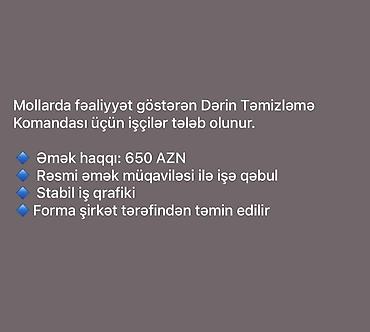 Работа: Mollarda fəaliyyət göstərən Dərin Təmizləmə Komandası üçün işçi — 1
