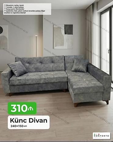 Диваны: Künc Divan – 240×150 sm - Mexanizm: açılan, bazalı (yataq funksiyalı — 1