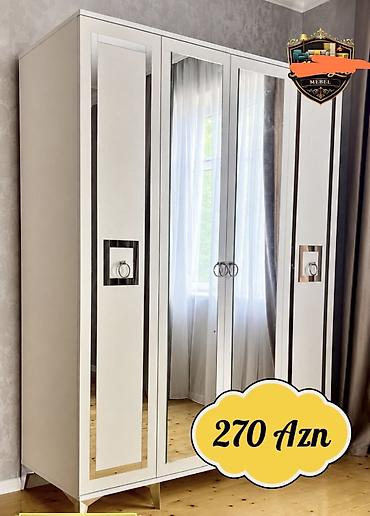 Dolablar: Ağ rəngli 4 qapılı geyim şkafı - Ön hissədə iki böyük güzgülü qapı — 1