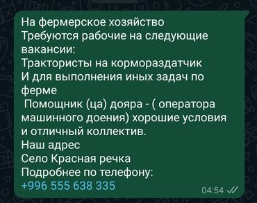 подработка бишкек с ежедневной оплатой: На фермерское хозяйство требуется рабочие трактористы и помощник (ца)