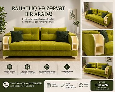 Divanlar: Divan, İşlənmiş, Açılan, Bazalı, Vеlur parça, Çatdırılma yoxdur — 1