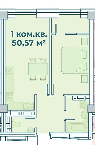 950: 1 комната, 50 м², АЮ Гранд Элитка, 4 этаж, ПСО (под самоотделку) — 1