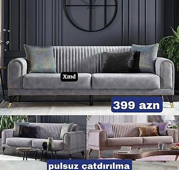 divan deri: Modern üslubda 3 nəfərlik divan - Rəng: boz tonlarda (məxmər tekstura — 1
