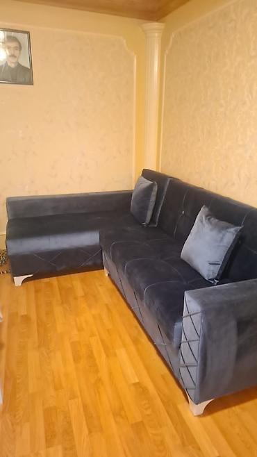 Künc divan – açılan və bazalı model - Rəng: tünd boz - Material