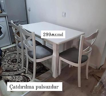 masaustu dest: Ağ rəngli yemək otağı dəstləri Variantlar: - Düzbucaqlı masa + 4 stul — 3