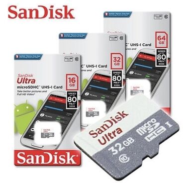 sandisk 128gb: Orginal SanDisk Ultra yaddas kartları. SanDisk Ultra 64Gb- 35AZN