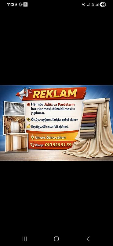 perdeler 2021: Xidmət: Jalüz və pərdə hazırlanması, düzəldilməsi və yığılması - Hər — 1