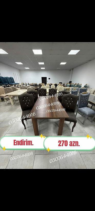 Masa və oturacaq dəstləri: Qonaq otağı üçün, Yeni, Açılmayan, Dördbucaq masa, 6 stul — 9