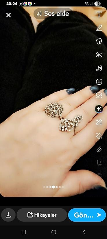 tebii daş: Gümüş rəngli iki üzük dəsti - Material: gümüş tonlu metal ərinti - — 1