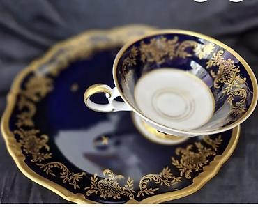 Çay dəsti, rəng - Göy, Farfor, Weimar, 6 nəfərlik, Almaniya
