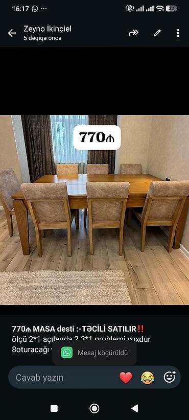 *770₼ MASA desti :-TƏCİLİ SATILIR‼️* ölçü 2*1 açılanda 2.3*1 problemi lalafo.az -da *770₼ MASA desti :-TƏCİLİ SATILIR‼️* ölçü 2*1 açılanda 2.3*1 problemi
