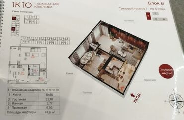 сдаётся квартира рядом рынок дордой: 1 комната, 45 м², Индивидуалка, 4 этаж, ПСО (под самоотделку)