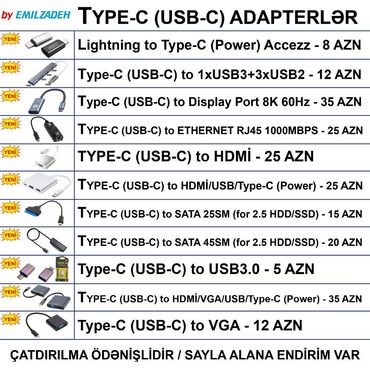 Masaüstü kompüterlər və iş stansiyaları: Type-C/USB-C Adapterlər 🚚Metrolara və ünvana çatdırılma var