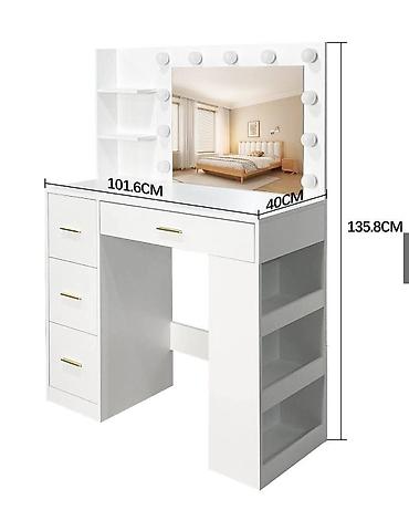 bed: Kozmetički sto/tač sa LED osvetljenim ogledalom - Moderan toaletni — 5