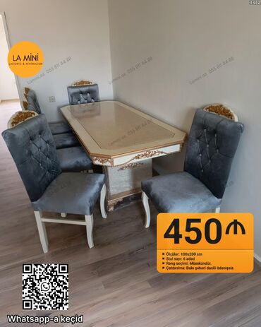 писменный стол: Qonaq otağı üçün, Açılmayan, Dördbucaq masa, 6 stul