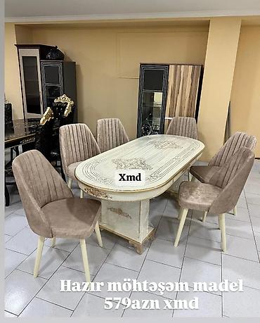 jysk mebel: Yemək otağı üçün dəst – klassik üslubda oval süfrəli masa və 6 ədəd — 1