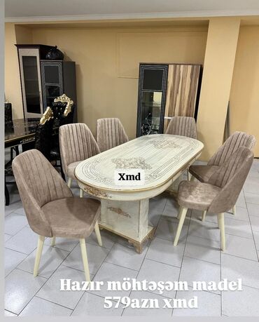 kunc dolab: Qonaq otağı üçün, Yeni, Açılmayan, Oval masa, 6 stul