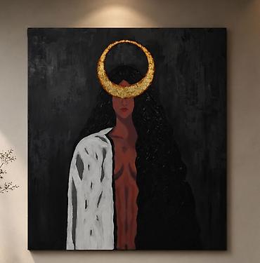 boks sekilleri: Orijinal əl işi. 80×90 sm. Kətan üzərində akril və yağlı boya — 2