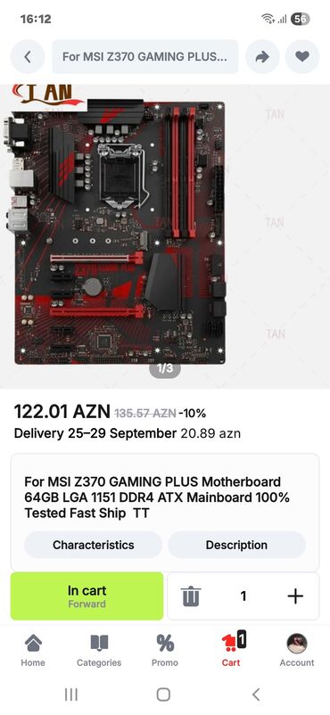 Sərt disklər (HDD): Ana Platası MSI MSİ Z370 İşlənmiş