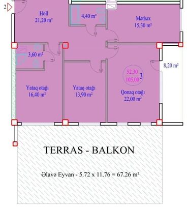 mida yasamal ev satilir: 3 otaqlı, Yeni tikili, 67 kv. m