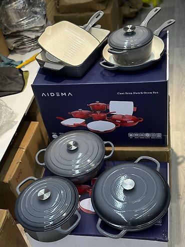 cast: Набор чугунной посуды AIDEMA — Cast Iron Dutch Oven Set, зелёный. 7в1 — 9