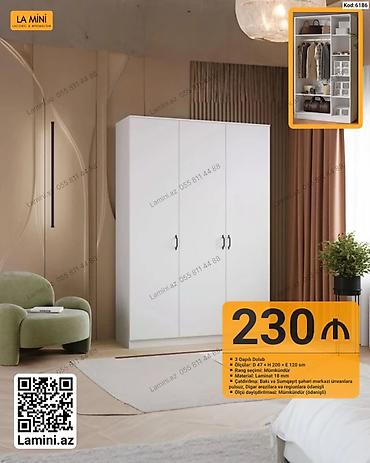 balaca skaflar: 3 qapılı dolab – kod: 6186 - Ölçülər: D 47 × H 200 × E 120 sm - Rəng — 1