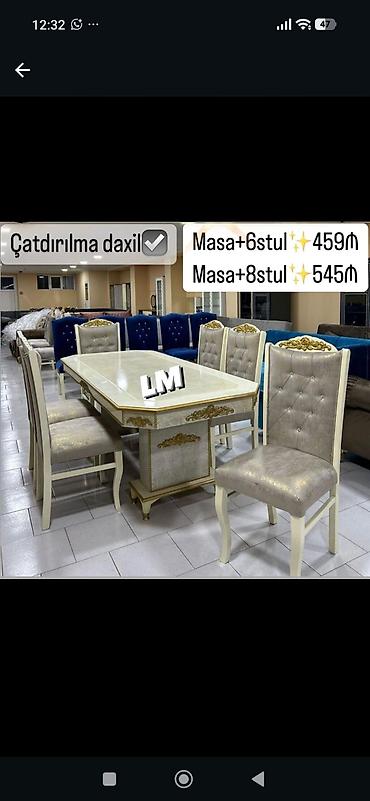 Klassik üslubda yemək otağı dəsti - Zərif naxışlı, qızılı dekorlu