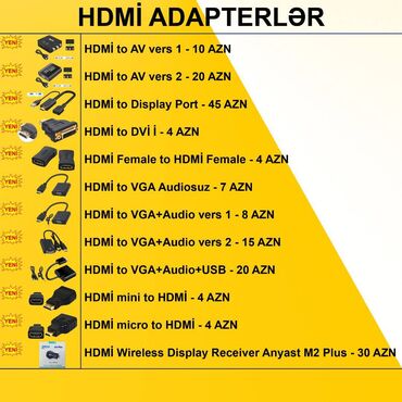 Masaüstü kompüterlər və iş stansiyaları: HDMİ Adapterlər ⭐HDMİ to AV ver1 – 10 AZN ⭐HDMİ to AV ver2 – 20 AZN