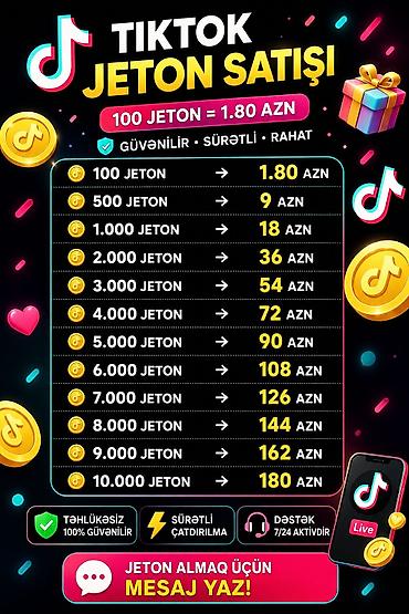 Digər xidmətlər: TikTok jeton satışı – sürətli, təhlükəsiz və rahat xidmət! Qiymətlər — 1