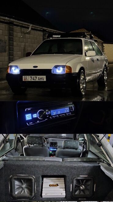 Ford: Белый Ford Escort с багажником на крыше. Установлена современная
