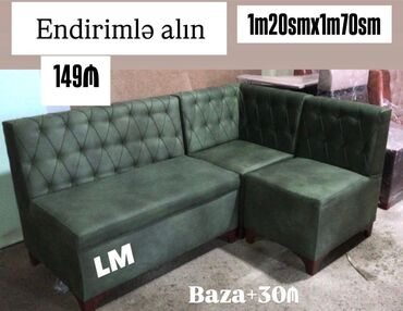 metbex wkaflari: Künc oturacaq – yaşıl rəngdə, düyməli kapitone arxa hissə, yumşaq