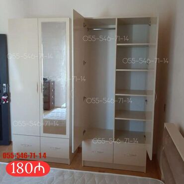 Dolablar: Yeni, 3 qapılı Düz dolab, Qarderob, paltar dolabı