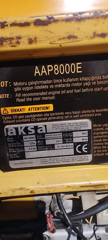 alçıpan satış: Aksa AAP8000E benzinli generator - Model: AAP 8000E (etiket üzərində) — 2