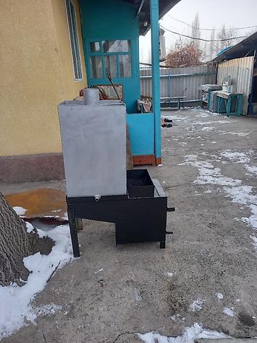 высокий стол: Металлическая печь-каменка с баком для воды/теплообменником - — 3