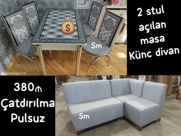 2 nəfərlik yazı masası: Künc divan +2 oturacaq +açılan masa rəng seçimi var