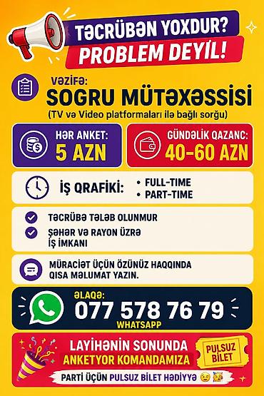 part timr: HR menecer tələb olunur, İstənilən yaş, Təcrübəsiz — 1