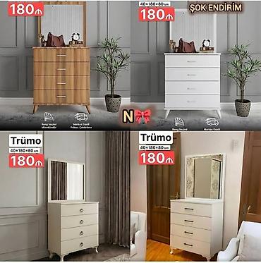 Trümo – 4 çekmecəli güzgülü komod - Ölçü: 40 × 180 × 80 sm (güzgü