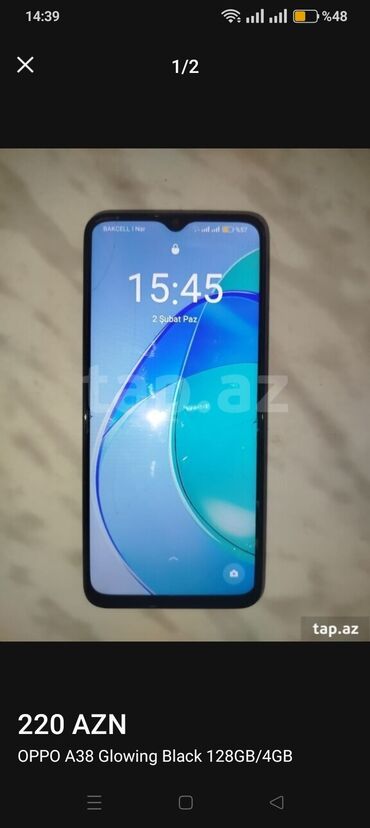 купить телефон в азербайджане: Oppo A38, 128 ГБ, цвет - Черный