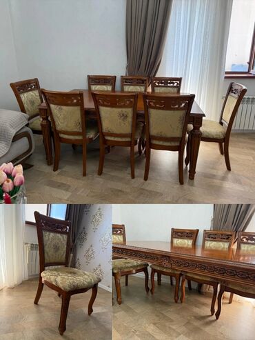 metbex stol stul işlenmiş: Для гостиной, Б/у, Раскладной, Прямоугольный стол, 8 стульев
