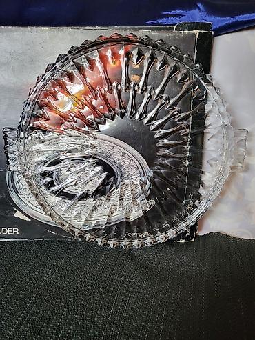 koktel set cena: Plato nov iz 80ih.godina,kristal,led kristal za torte,kolace. Nov — 7