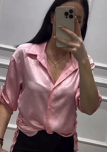 saten kosulje: Satenasta ženska košulja u nežno roze boji. - Materijal: glatki — 1