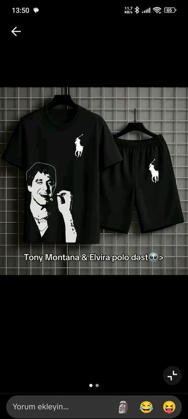 Köynəklər: Qara rəngli “Tony Montana & Elvira” polo dəsti - 2 parça: qısaqol