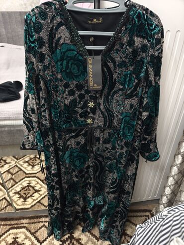 серое платье в пол: Повседневное платье, Длинная модель, Велюр, 5XL (EU 50)