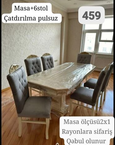 Masa və oturacaq dəstləri: Qonaq otağı üçün, Yeni, Açılmayan, Dördbucaq masa, 6 stul — 18