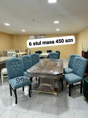 Masa və oturacaq dəstləri: Qonaq otağı üçün, Açılmayan, Dördbucaq masa, 6 stul — 51