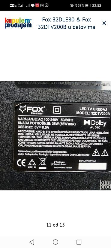 Aksesoari za TV i video: Fox 32DLE80 i Fox 32DTV200B – delovi za TV Dostupne komponente: - — 12